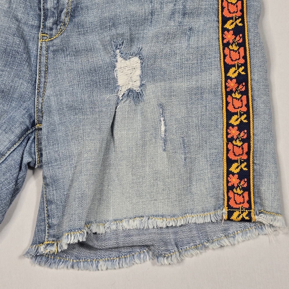 Pilcro Boyfriend Jean Short  Distressed Denim Ribbon Trim Anthropologie sz 26 - Picture 9 of 16
